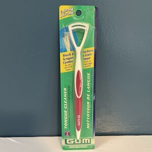 New GUM Dual Action Tongue Cleaner Brush and Scraper #760 Pink & White